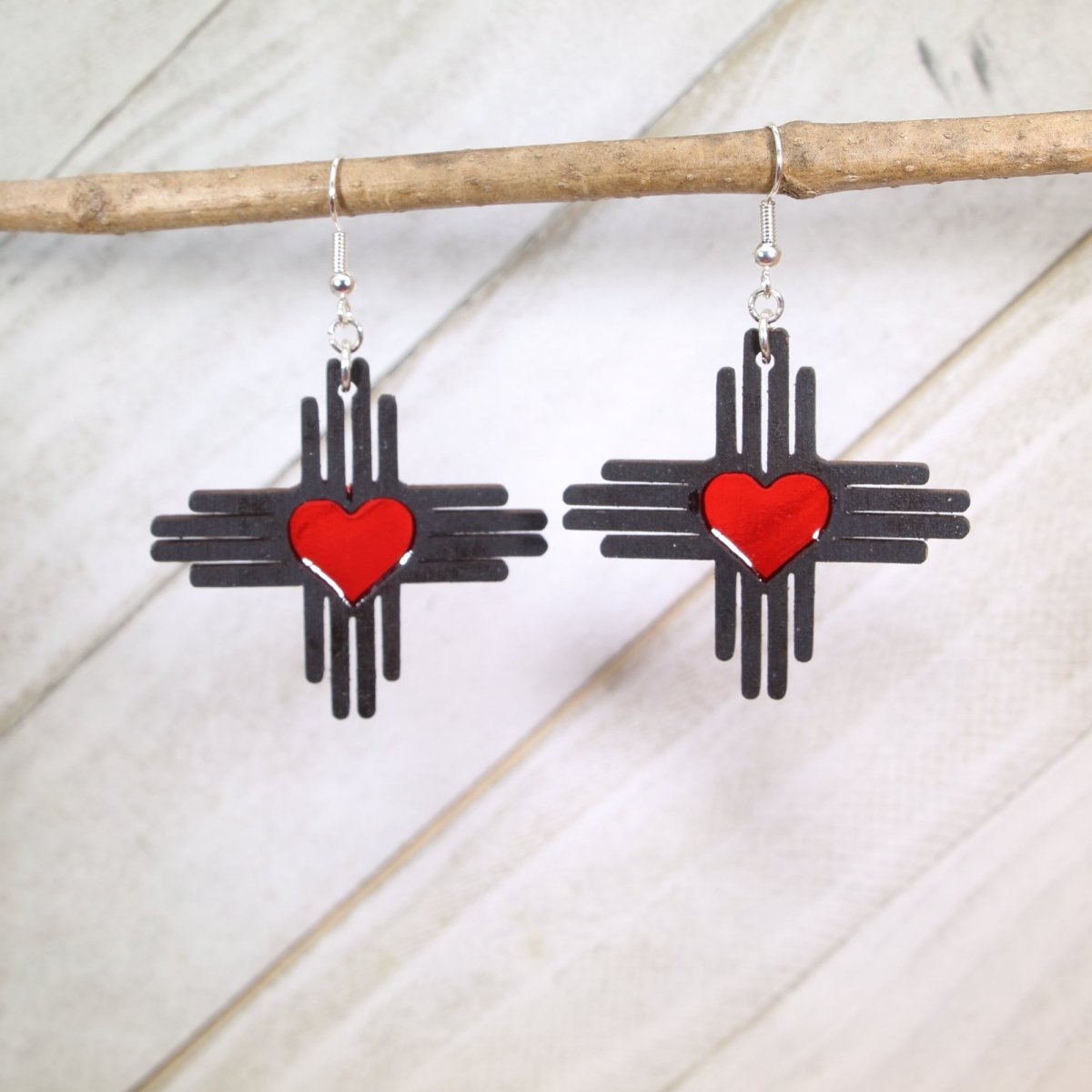 Zia Symbol Wood Resin Earrings | Southwest New Mexico Jewelry