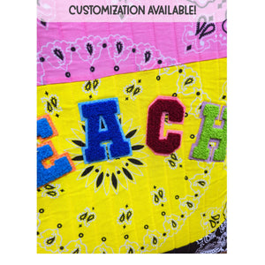 Teacher Bandana Tote Bag, Personalized Teacher Gift, Handmade School Tote, Pink Yellow Patchwork Bag, Back to School Gift